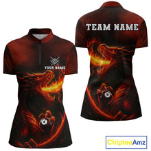 Load image into Gallery viewer, Personalized Flame Dragon 8 Ball Billiard Shirt For Women Custom Red Pool Team Jersey Polo, 1/4 Zip TDM4445