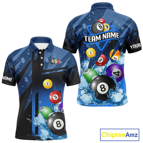 Blue Billiard Jerseys For Men Custom 3D Pool Balls Billiard Shirts Team Polo & Quarter Zip TDM4087