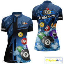 Load image into Gallery viewer, Blue Billiard Jerseys For Women Custom 3D Pool Balls Billiard Shirts Team Polo &amp; Quarter Zip TDM4087