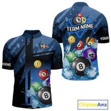 Load image into Gallery viewer, Blue Billiard Jerseys For Men Custom 3D Pool Balls Billiard Shirts Team Polo &amp; Quarter Zip TDM4087