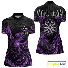 Load image into Gallery viewer, Personalized Phoenix Dartboard Wings Women's Dart Shirts Custom Black And Purple Darts Team Jerseys TDM4272