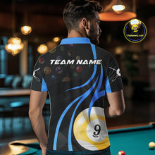 Load image into Gallery viewer, Personalized Billiard 8 Ball &amp; 9 Ball Pool Shirt For Men, Billiard Jersey Team Polo &amp; 1/4 Zip|Blue TDM4456
