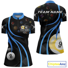 Load image into Gallery viewer, Personalized Billiard 8 Ball &amp; 9 Ball Pool Shirt For Women, Billiard Jersey Team Polo &amp; 1/4 Zip|Blue TDM4456