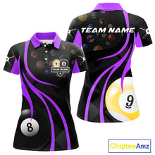 Load image into Gallery viewer, Customized Billiard 8 Ball &amp; 9 Ball Pool Shirt For Women, Billiard Team Jersey Polo &amp; 1/4 Zip|Purple TDM4458