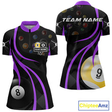 Load image into Gallery viewer, Customized Billiard 8 Ball &amp; 9 Ball Pool Shirt For Women, Billiard Team Jersey Polo &amp; 1/4 Zip|Purple TDM4458