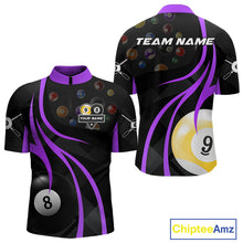 Load image into Gallery viewer, Customized Billiard 8 Ball &amp; 9 Ball Pool Shirt For Men, Billiard Team Jersey Polo &amp; 1/4 Zip|Purple TDM4458