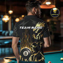 Load image into Gallery viewer, Black And Gold Flame 8 Ball Pool Shirt For Men Custom Dragon Billiards Team Jersey Polo &amp; 1/4 Zip TDM4103