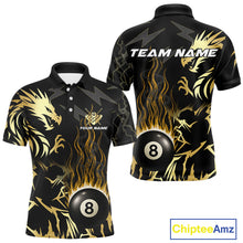 Load image into Gallery viewer, Black And Gold Flame 8 Ball Pool Shirt For Men Custom Dragon Billiards Team Jersey Polo &amp; 1/4 Zip TDM4103