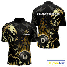 Load image into Gallery viewer, Black And Gold Flame 8 Ball Pool Shirt For Men Custom Dragon Billiards Team Jersey Polo &amp; 1/4 Zip TDM4103