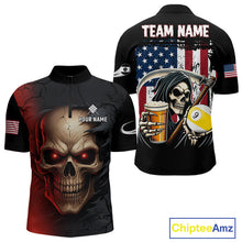 Load image into Gallery viewer, Custom Blue Flaming Grim Reaper 8 Ball Pool Billiard Shirt For Men, Funny Skull Pool Team Jersey TDM4280