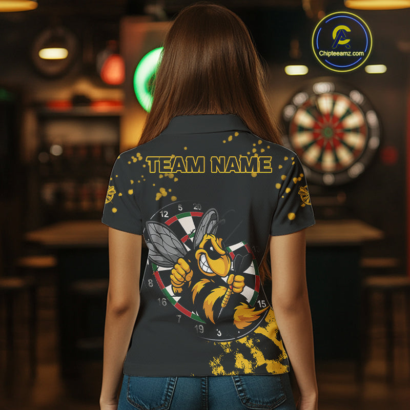 Personalized Yellow Black Funny Bee Darts Shirt For Women Custom Darts Jerseys, Best Darts Gifts TDM4294