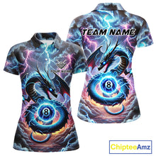 Load image into Gallery viewer, Personalized Blue Purple Thunder Lightning Dragon Billiard Shirt For Women, 8 Ball Pool Team Jersey TDM4483