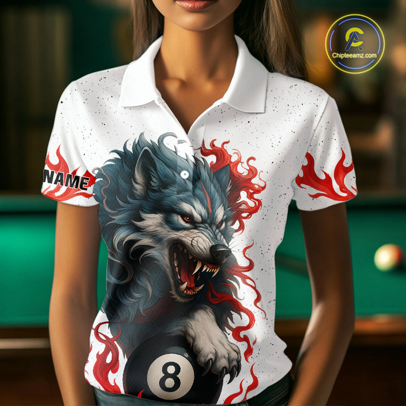 Personalized Wolf Flaming 8 Ball Billiard Shirts For Women Custom Billiard Pool Team Jersey |Red TDM4111