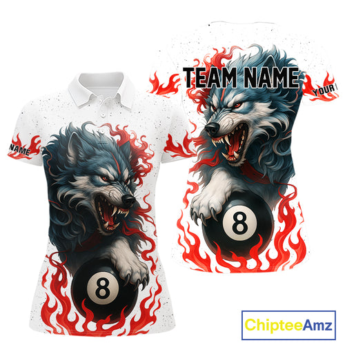 Personalized Wolf Flaming 8 Ball Billiard Shirts For Women Custom Billiard Pool Team Jersey |Red TDM4111