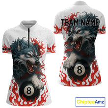 Load image into Gallery viewer, Personalized Wolf Flaming 8 Ball Billiard Shirts For Women Custom Billiard Pool Team Jersey |Red TDM4111