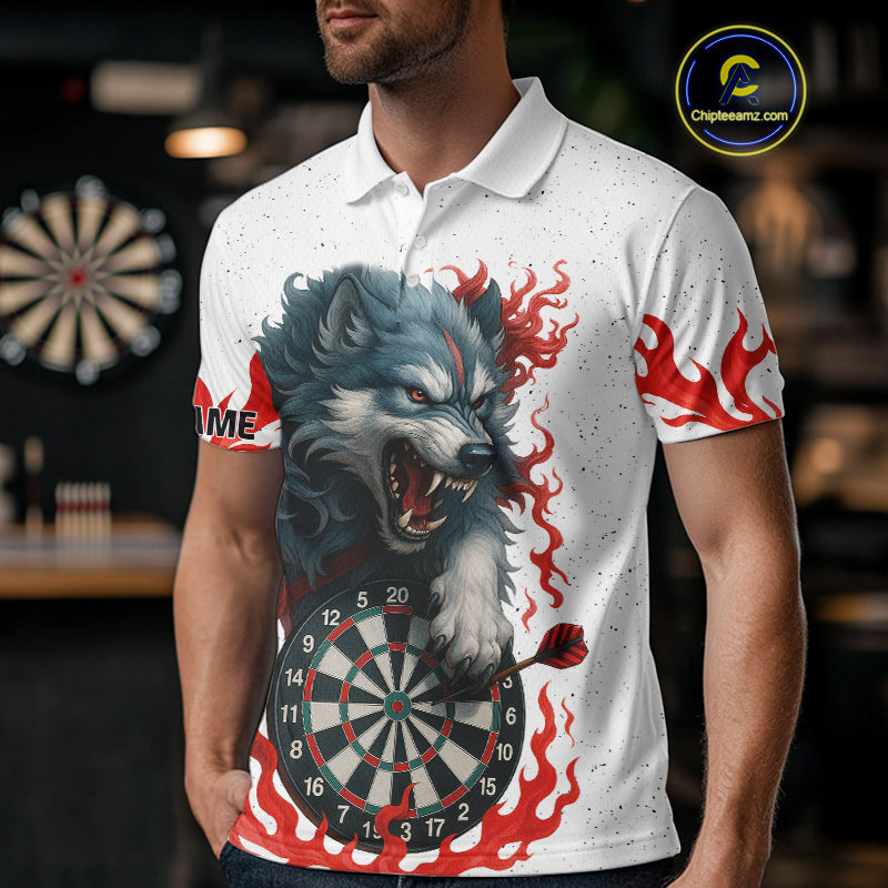 Personalized Wolf Flaming Dart Shirts For Men Custom Darts Jerseys Team Polo & Quarter Zip | Red TDM4112