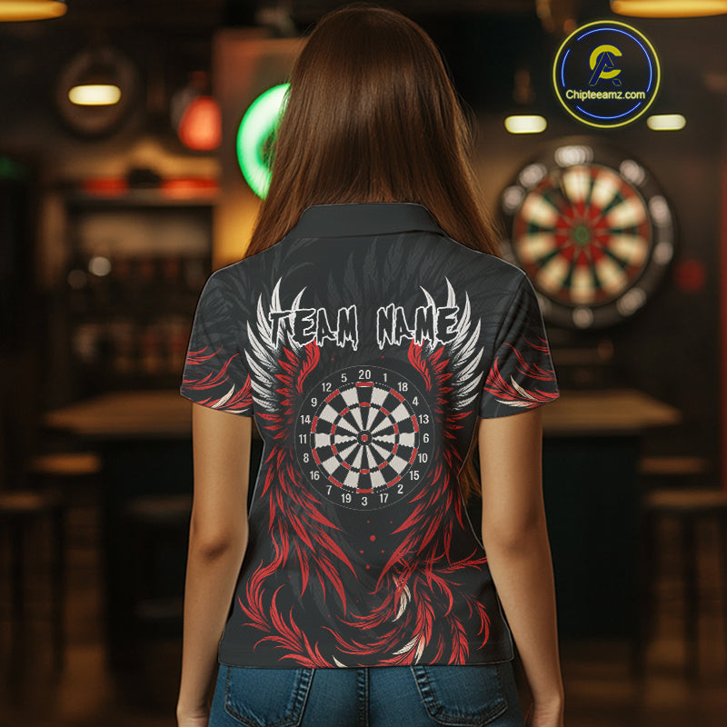 Personalized Phoenix Dartboard Wings Women's Dart Shirts Custom Red And Black Darts Team Jerseys TDM4118