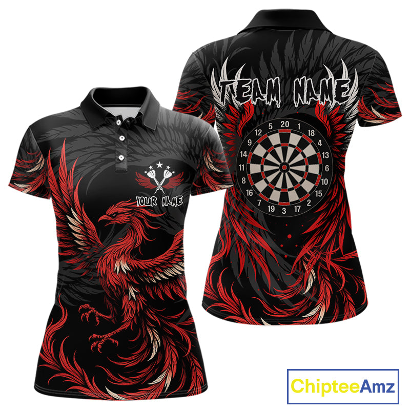 Personalized Phoenix Dartboard Wings Women's Dart Shirts Custom Red And Black Darts Team Jerseys TDM4118