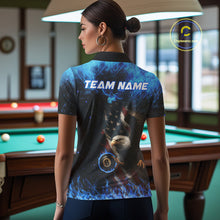 Load image into Gallery viewer, Blue Flaming American Flag Eagle Billiard Shirt For Women Custom 8 Ball Pool Jersey Polo &amp; 1/4 Zip TDM4298