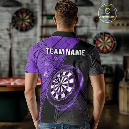 Grunge Purple Black Dartboard Light Men Dart Polo & 1/4 Zip Custom Dart Shirt For Team Dart Jersey TDM4126