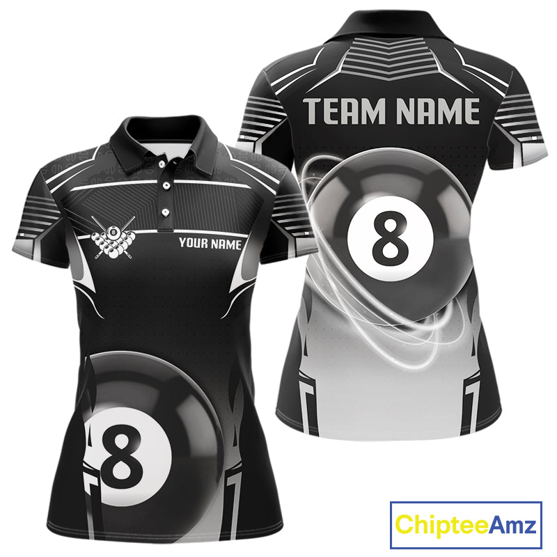 Black And Grey 8 Ball Pool Lights Billiard Polo & 1/4 Zip For Women Custom 3D Billiard Team Jerseys TDM4132