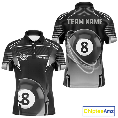 Black And Grey 8 Ball Pool Lights Billiard Polo & 1/4 Zip For Men Custom 3D Billiard Team Jerseys TDM4132