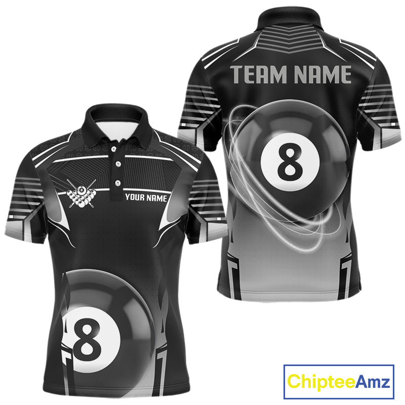 Black And Grey 8 Ball Pool Lights Billiard Polo & 1/4 Zip For Men Custom 3D Billiard Team Jerseys TDM4132