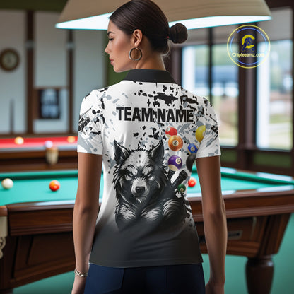 Personalized Grunge White Black Funny Wolf Billiard Shirt For Women Custom Pool Balls Team Jersey TDM4495