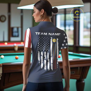 Personalized American Flag Blue Navy 9 Ball Pool Team Shirt For Women Custom Patriotic Billiard Shirt TDM4735