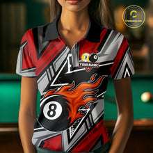 Load image into Gallery viewer, Personalized Women&#39;s Billiard Shirts, Flame 8&amp;9 Ball Custom Red Zig-Zag Billiard Team Jerseys TDM4137