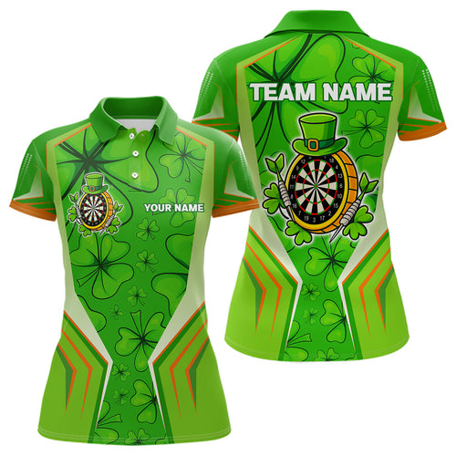 Green Luckiest Shamrock Women's Darts Shirt Custom St Patrick Day Darts Jersey Team Polo & 1/4 Zip TDM4745