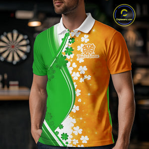 Green And Orange Glowing Shamrock Luckiest Dart Shirts For Men Custom St Patrick Day Darts Jersey TDM4750