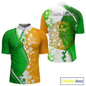 Green And Orange Glowing Shamrock Luckiest Dart Shirts For Men Custom St Patrick Day Darts Jersey TDM4750