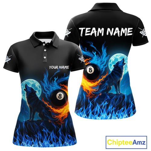 Personalized Flaming 8 Ball Pool Wolf Billiard Shirts For Women Custom Team League Billiard Jerseys TDM4146