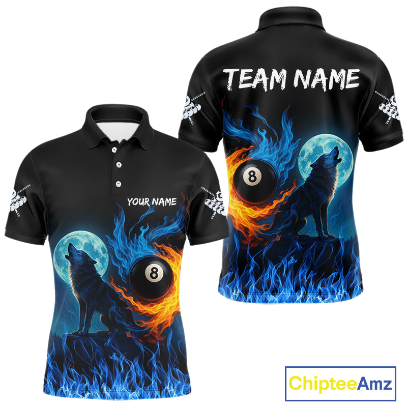 Personalized Flaming 8 Ball Pool Wolf Billiard Shirts For Men Custom Team League Billiard Jerseys TDM4146