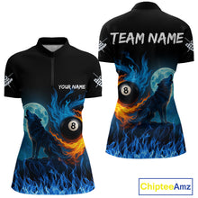 Load image into Gallery viewer, Personalized Flaming 8 Ball Pool Wolf Billiard Shirts For Women Custom Team League Billiard Jerseys TDM4146