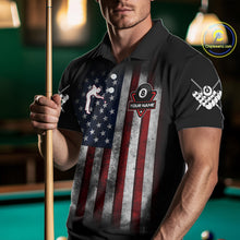 Load image into Gallery viewer, Grunge American Flag Eagle 8 Ball Billiard Polo &amp; 1/4 Zip Custom Men&#39;s Patriotic Pool Team Jersey TDM4515
