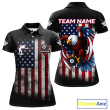 Load image into Gallery viewer, Grunge American Flag Eagle 8 Ball Billiard Polo &amp; 1/4 Zip Custom Women&#39;s Patriotic Pool Team Jersey TDM4515