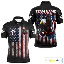 Load image into Gallery viewer, Grunge American Flag Eagle 8 Ball Billiard Polo &amp; 1/4 Zip Custom Men&#39;s Patriotic Pool Team Jersey TDM4515