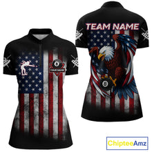 Load image into Gallery viewer, Grunge American Flag Eagle 8 Ball Billiard Polo &amp; 1/4 Zip Custom Women&#39;s Patriotic Pool Team Jersey TDM4515