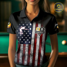 Load image into Gallery viewer, Grunge American Flag 8 &amp; 9 Ball Yin-Yang Billiard Polo &amp; 1/4 Zip Custom Pool Team Jersey For Women TDM4517