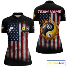 Load image into Gallery viewer, Grunge American Flag 8 &amp; 9 Ball Yin-Yang Billiard Polo &amp; 1/4 Zip Custom Pool Team Jersey For Women TDM4517