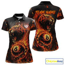 Load image into Gallery viewer, Personalized 8 Ball Chain Flame Tiger Billiard Shirt For Women Custom Pool Jerseys Polo &amp; 1/4 Zip TDM4395