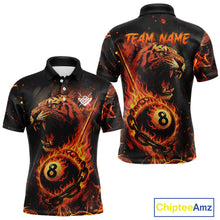 Load image into Gallery viewer, Personalized 8 Ball Chain Flame Tiger Billiard Shirt For Men Custom Pool Jerseys Polo &amp; 1/4 Zip TDM4395