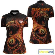 Load image into Gallery viewer, Personalized 8 Ball Chain Flame Tiger Billiard Shirt For Women Custom Pool Jerseys Polo &amp; 1/4 Zip TDM4395