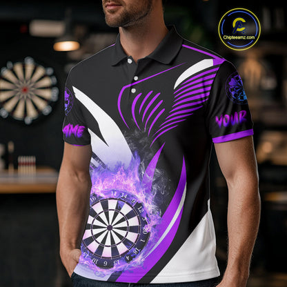 Personalized Purple Flame Dartboard Custom Darts Shirt For Men, Darts Jerseys Team Polo & 1/4 Zip TDM4404