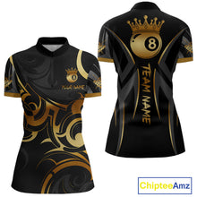 Load image into Gallery viewer, Black And Gold 8 Ball Crown Tribal Billiard Shirt For Women Custom Pool Team Jersey Polo &amp; 1/4 Zip TDM4415