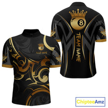 Load image into Gallery viewer, Black And Gold 8 Ball Crown Tribal Billiard Shirt For Men Custom Pool Team Jersey Polo &amp; 1/4 Zip TDM4415