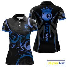 Load image into Gallery viewer, Black And Blue 8 Ball Crown Tribal Billiard Shirt For Women Custom Pool Team Jersey Polo &amp; 1/4 Zip TDM4417
