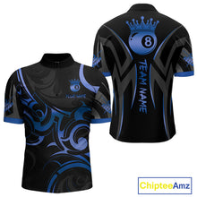 Load image into Gallery viewer, Black And Blue 8 Ball Crown Tribal Billiard Shirt For Men Custom Pool Team Jersey Polo &amp; 1/4 Zip TDM4417